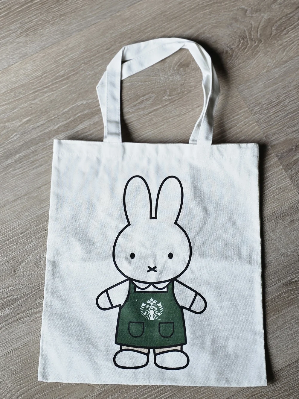 White Miffy Canvas Tote Bag - Starbucks Inspired